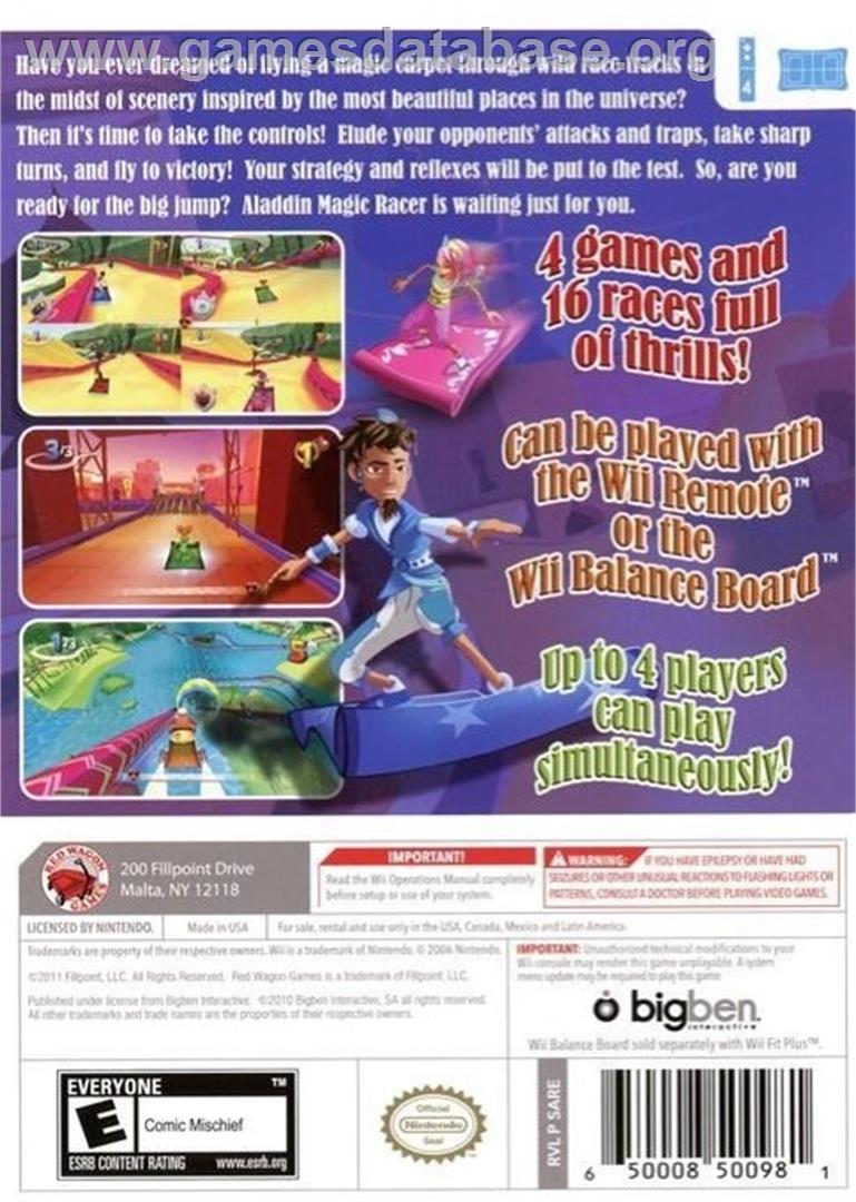 Aladin Magic Racer - Nintendo Wii - Artwork - Box Back