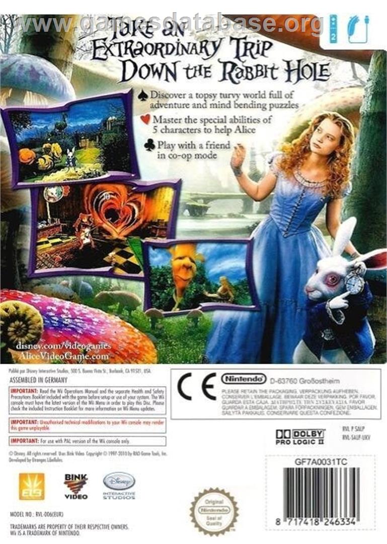 Alice in Wonderland - Nintendo Wii - Artwork - Box Back