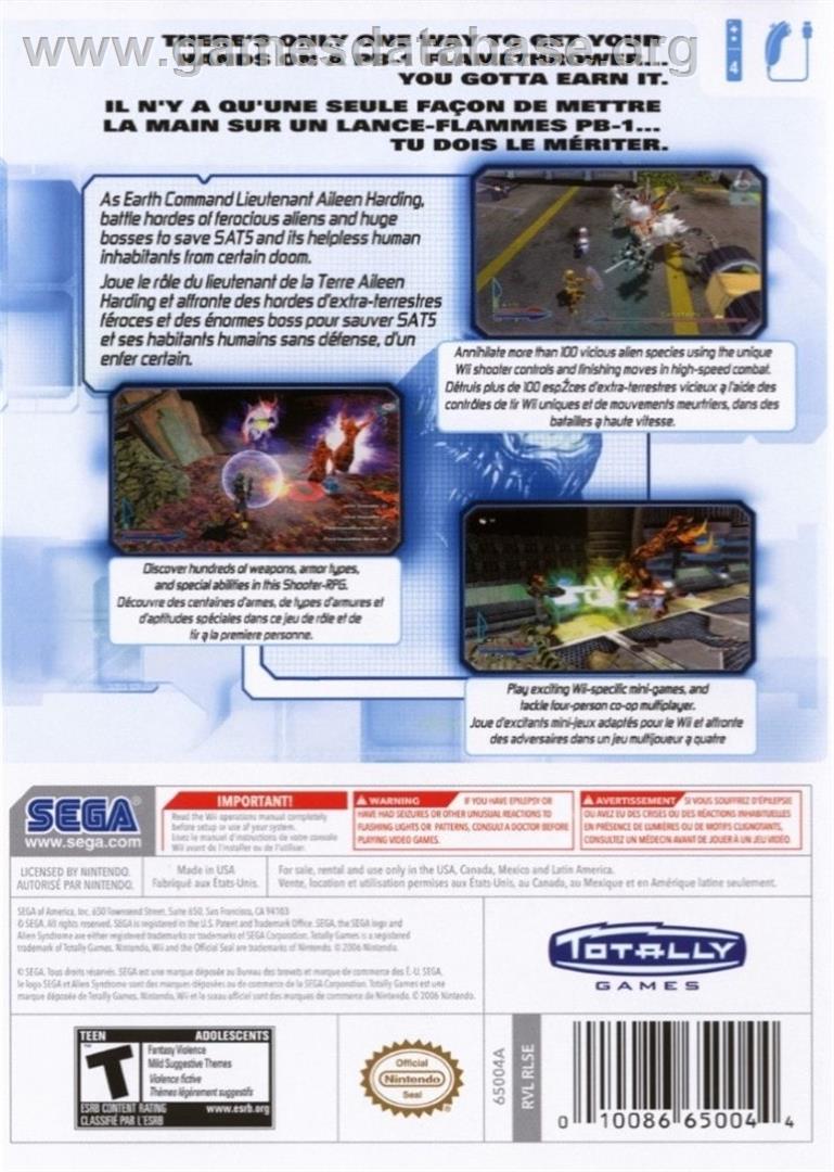 Alien Syndrome - Nintendo Wii - Artwork - Box Back