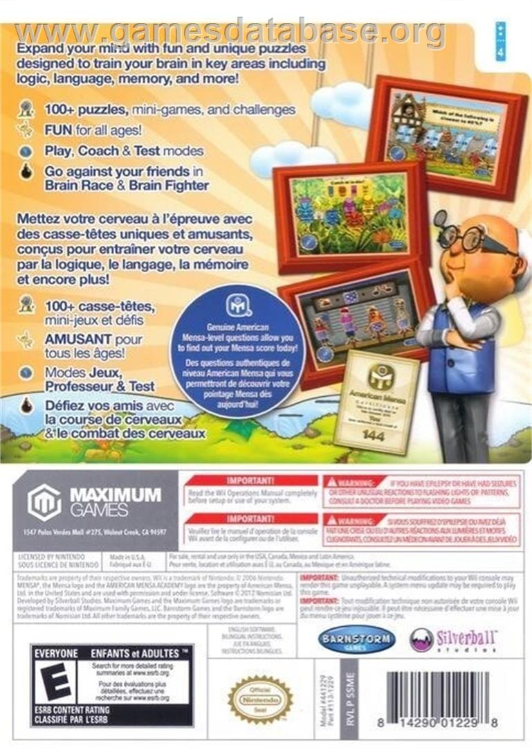 American Mensa Academy - Nintendo Wii - Artwork - Box Back