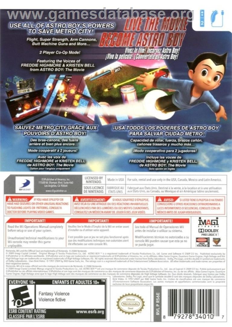 Astro Boy - The Video Game - Nintendo Wii - Artwork - Box Back