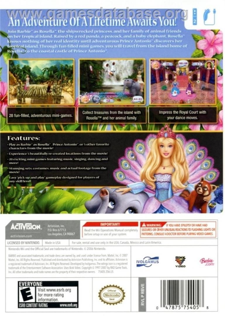 Barbie Princesse De L'ile Merveilleuse - Nintendo Wii - Artwork - Box Back