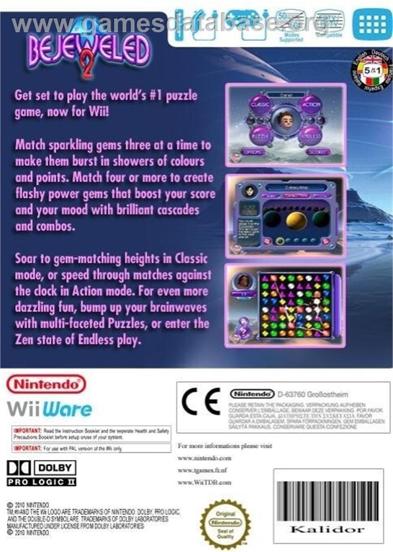 Bejeweled 2 - Nintendo Wii - Artwork - Box Back