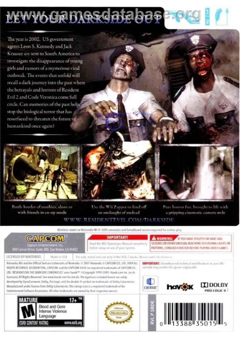Biohazard - The Darkside Chronicles - Nintendo Wii - Artwork - Box Back