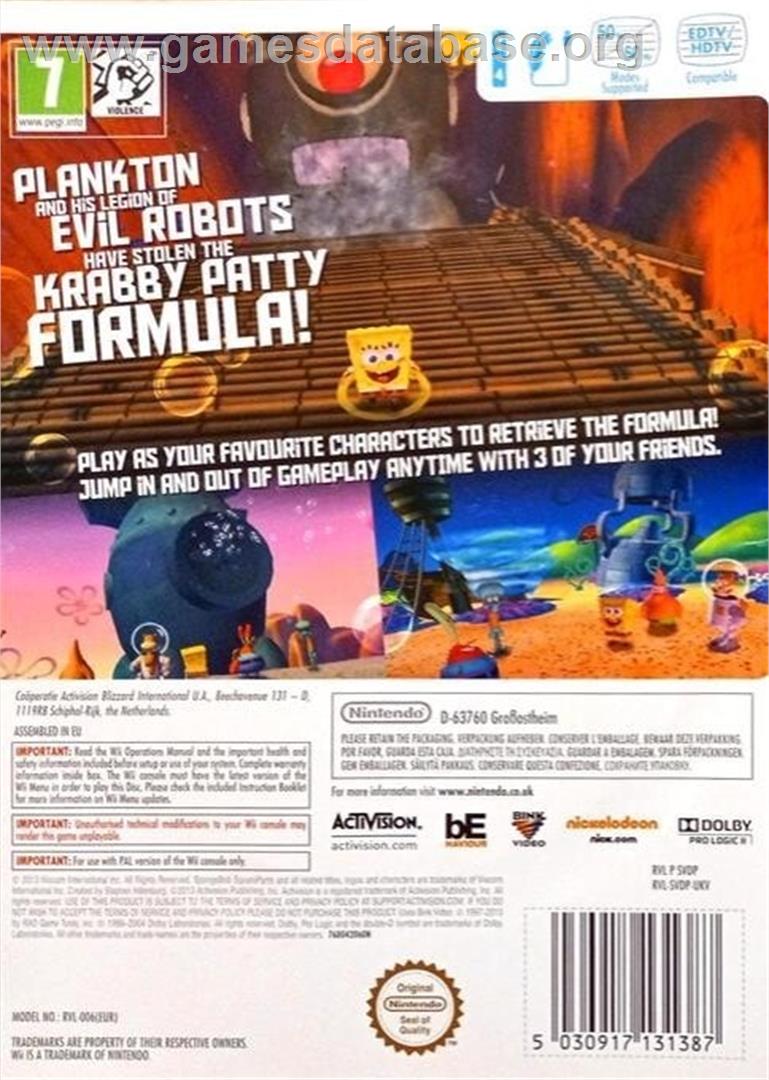 Bob L'eponge - La Vengeance Robotique De Plankton - Nintendo Wii - Artwork - Box Back