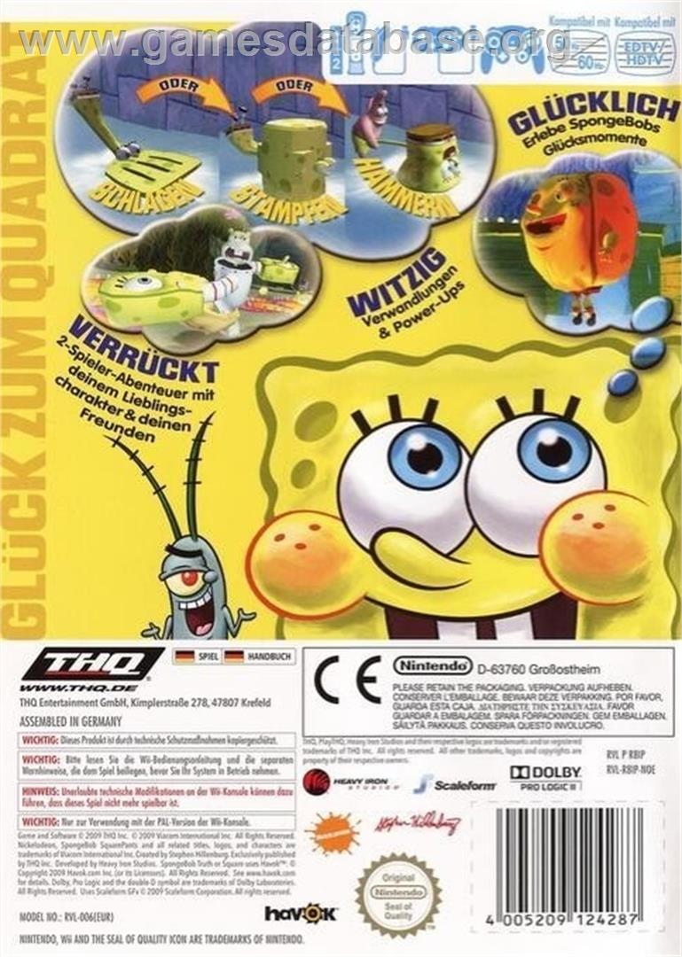 Bob L'eponge - Truth Or Square - Nintendo Wii - Artwork - Box Back
