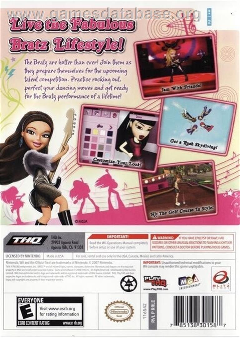 Bratz - Girlz Really Rock - Nintendo Wii - Artwork - Box Back