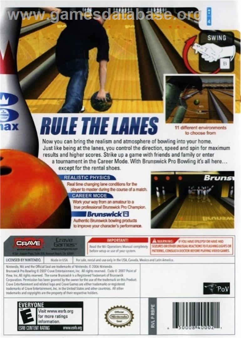 Brunswick Pro Bowling - Nintendo Wii - Artwork - Box Back