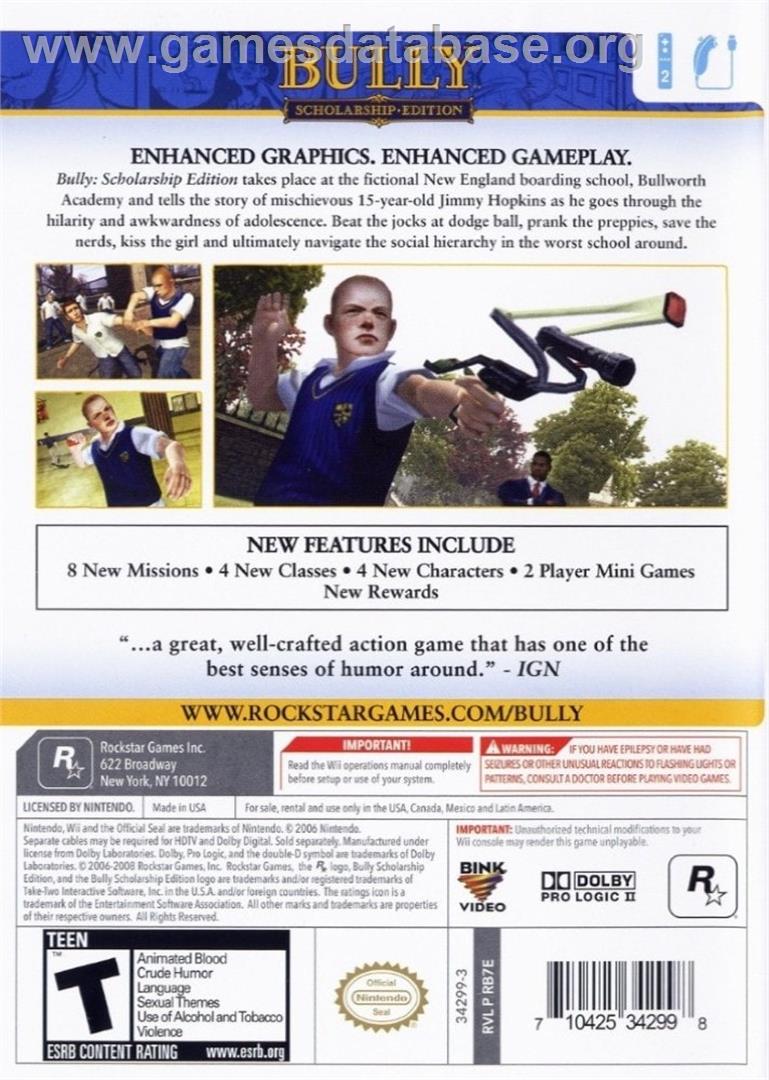Bully - Scholarship Edition - Nintendo Wii - Artwork - Box Back