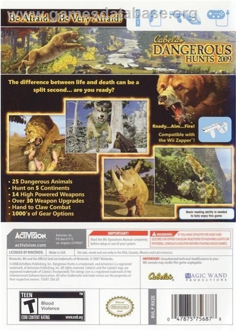 Cabela's Dangerous Hunts 2009 - Nintendo Wii - Artwork - Box Back