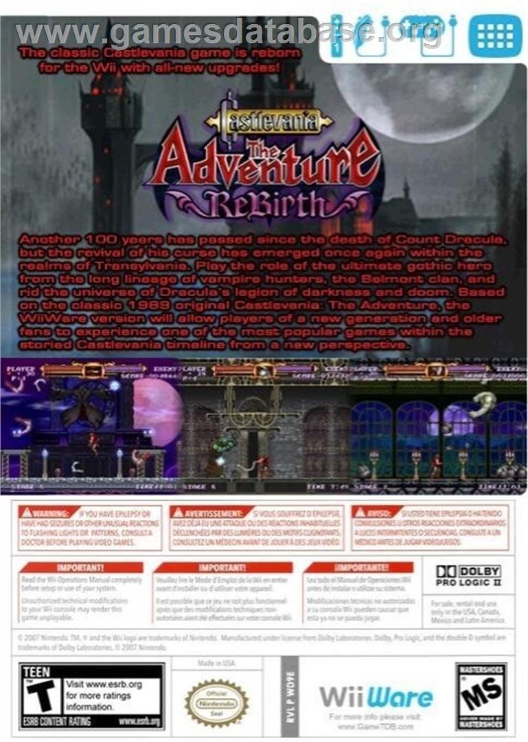 Castlevania - The Adventure Rebirth - Nintendo Wii - Artwork - Box Back