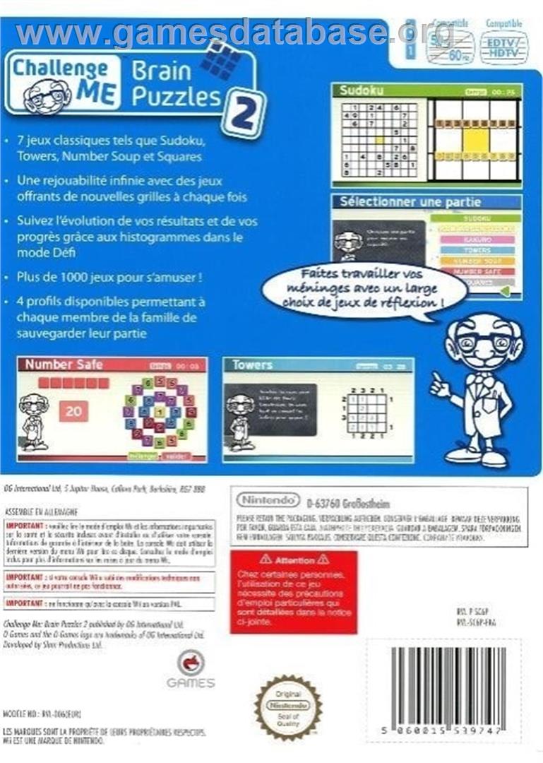 Challenge Me - Brain Puzzles 2 - Nintendo Wii - Artwork - Box Back