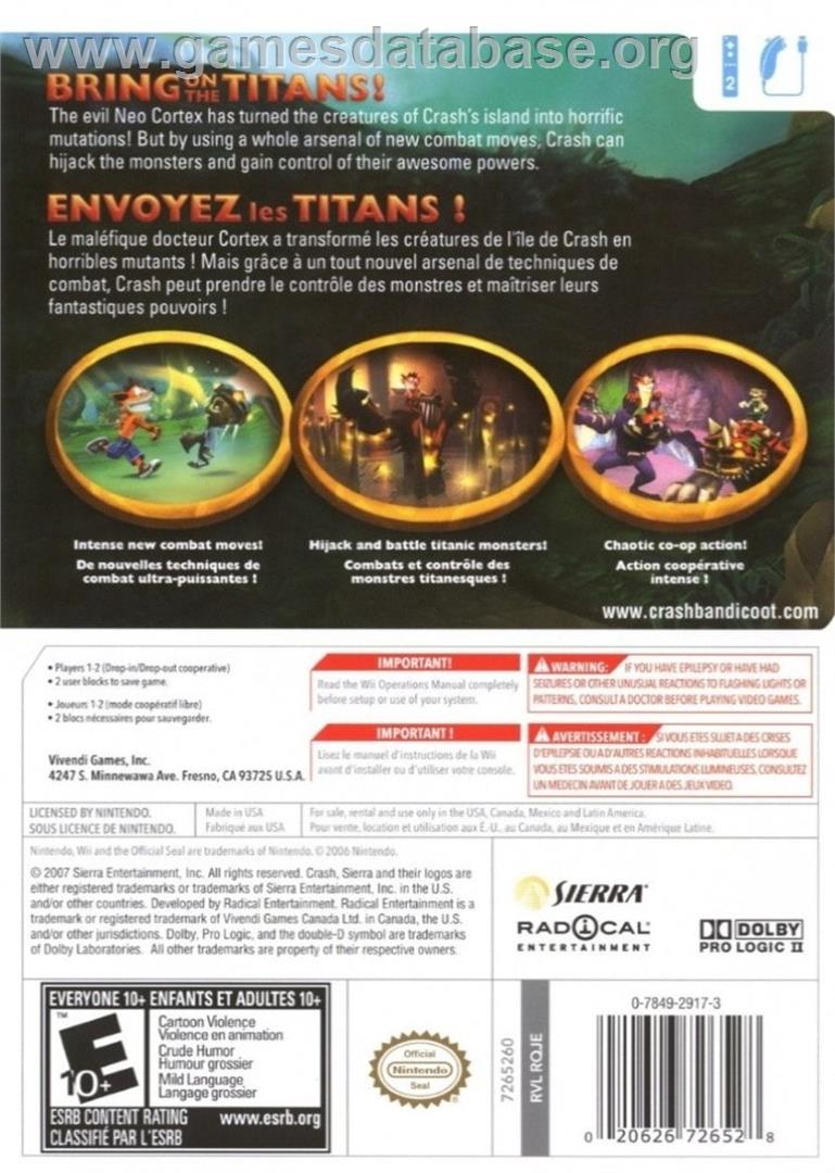 Crash Of The Titans - Nintendo Wii - Artwork - Box Back