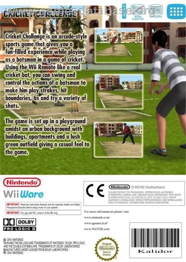 Cricket Challenge - Nintendo Wii - Artwork - Box Back