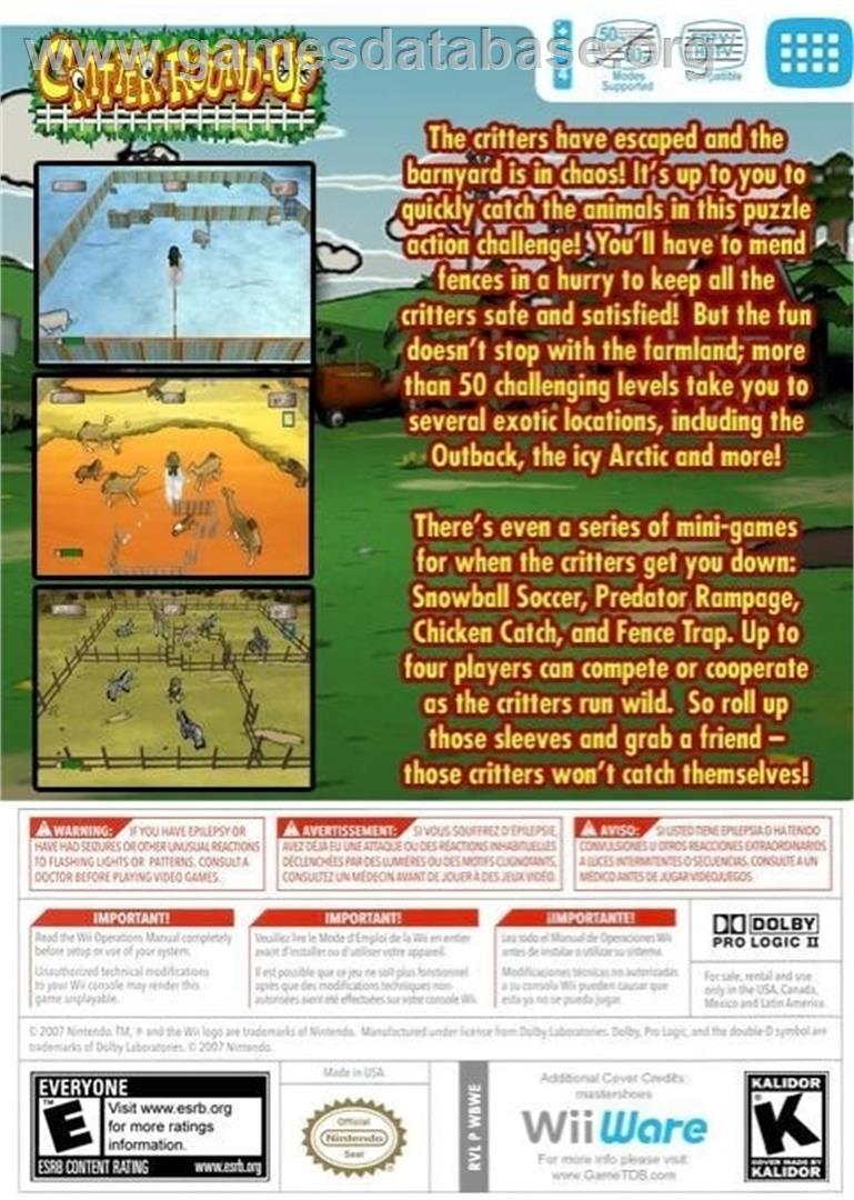 Critter Round-up - Nintendo Wii - Artwork - Box Back