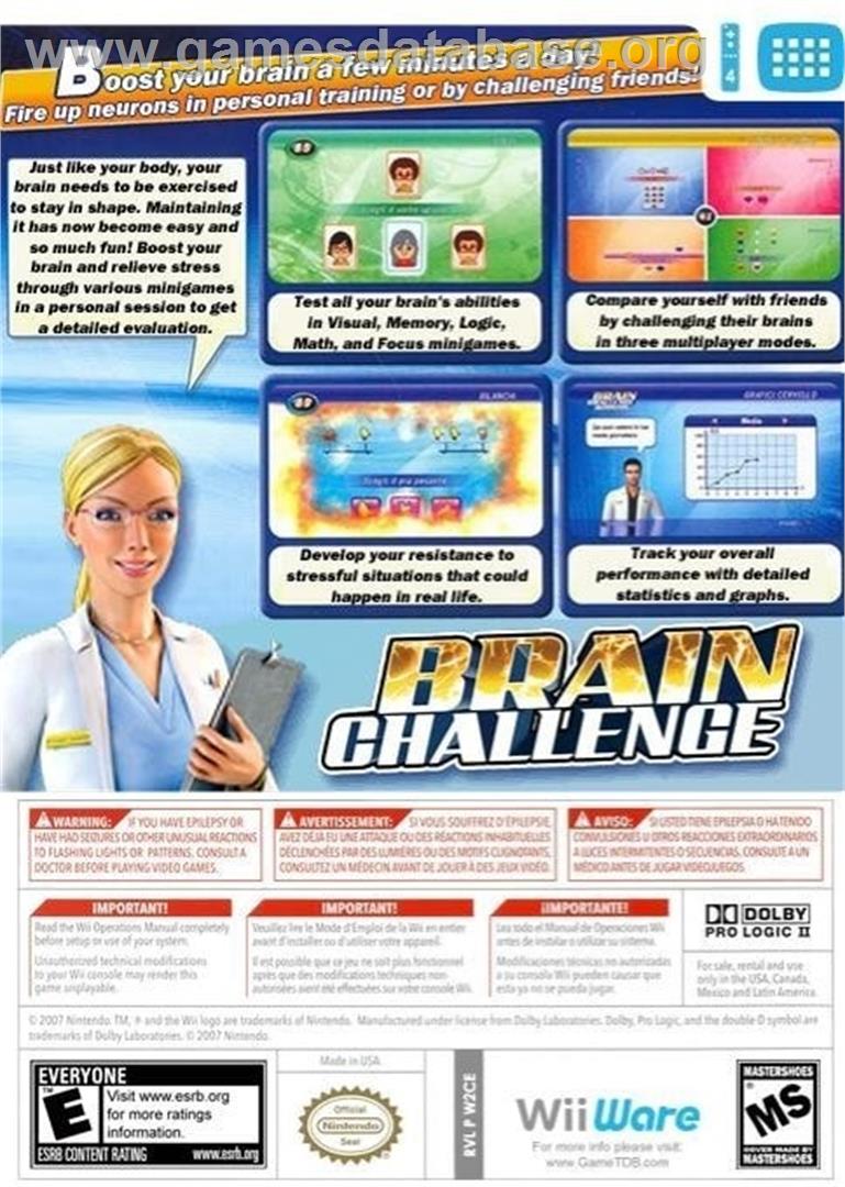 Cérébral Challenge - Nintendo Wii - Artwork - Box Back