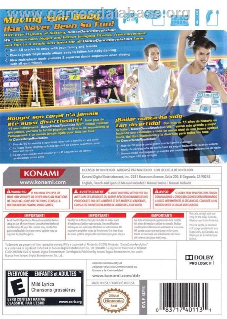 Dance Dance Revolution - Nintendo Wii - Artwork - Box Back