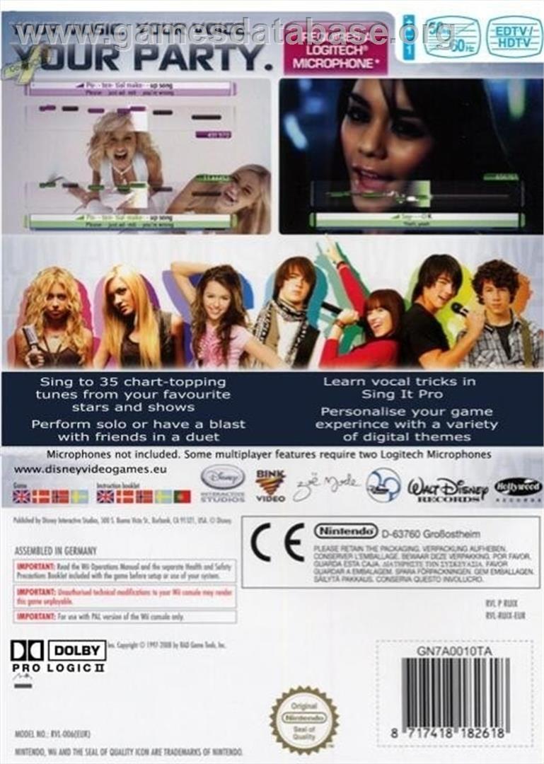 Disney Sing It - Nintendo Wii - Artwork - Box Back