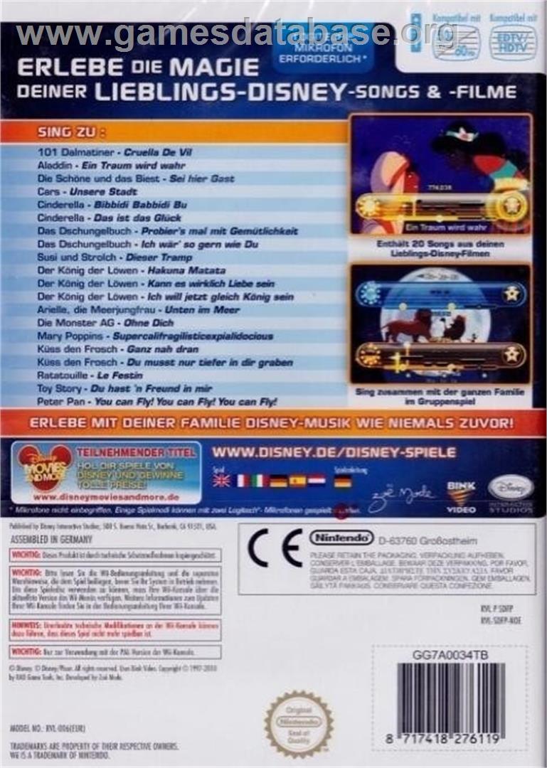 Disney Sing It - Les Plus Belles Chansons Des Films Disney - Nintendo Wii - Artwork - Box Back