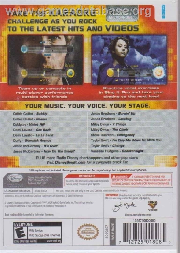 Disney Sing It - Pop Hits - Nintendo Wii - Artwork - Box Back