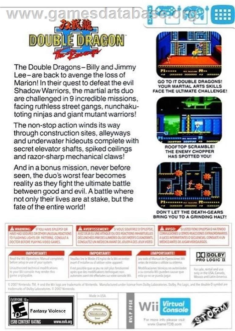 Double Dragon 2 - The Revenge (NES) - Nintendo Wii - Artwork - Box Back