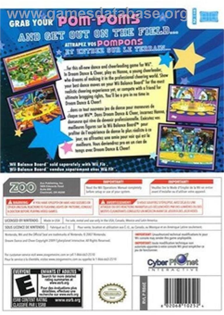 Dream Dance And Cheer - Nintendo Wii - Artwork - Box Back