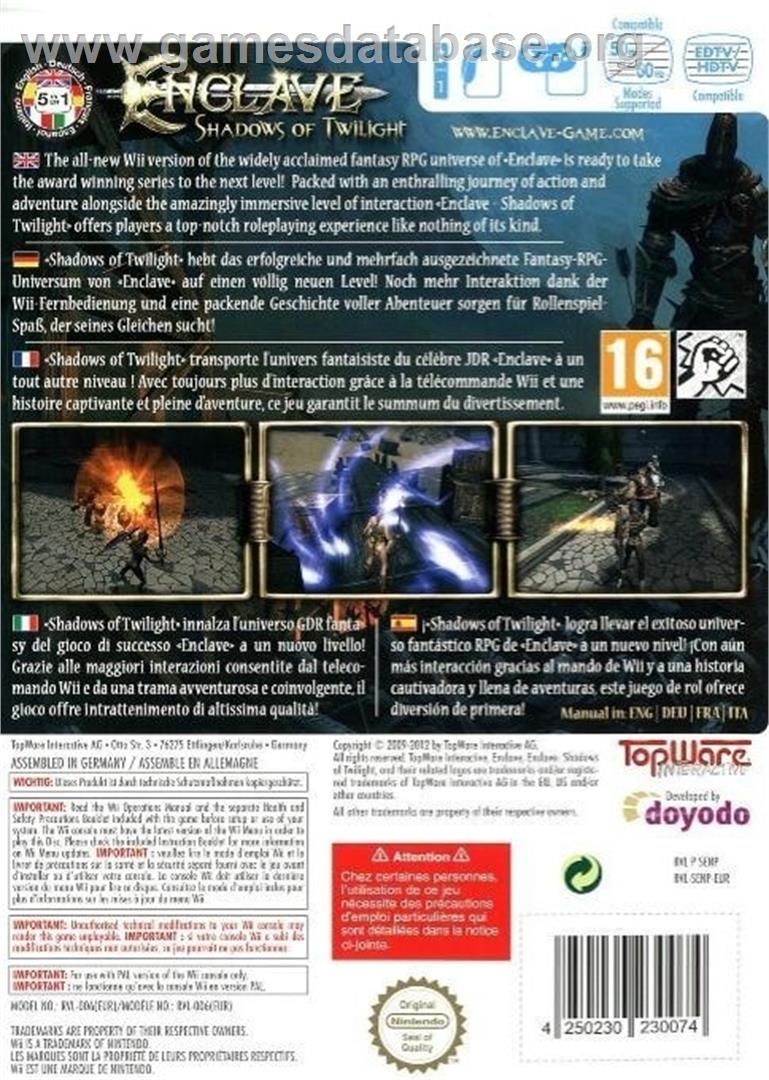 Enclave - Shadows Of Twilight - Nintendo Wii - Artwork - Box Back