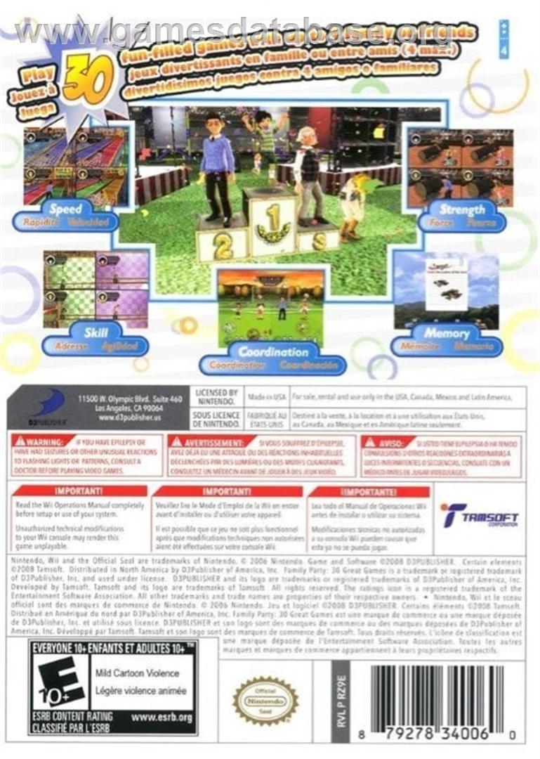 Family Party - 30 Great Games - Nintendo Wii - Artwork - Box Back