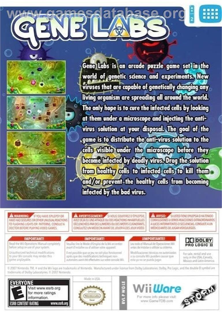 Gene Labs - Nintendo Wii - Artwork - Box Back