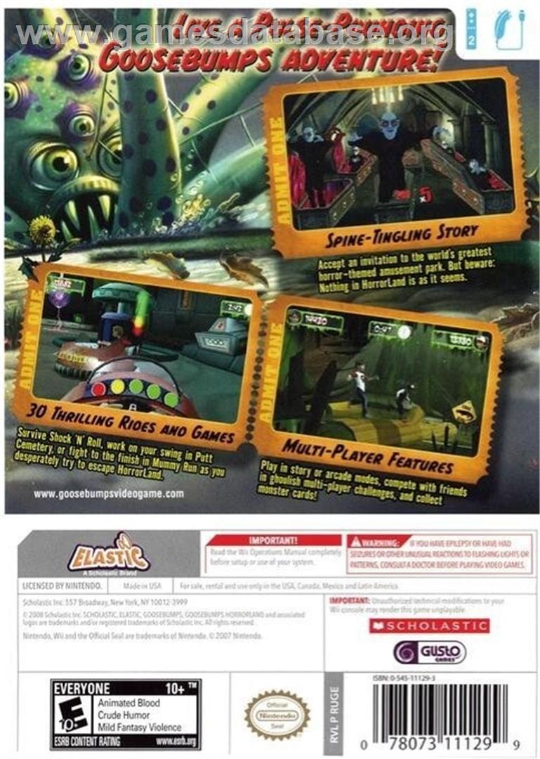 Goosebumps HorrorLand - Nintendo Wii - Artwork - Box Back