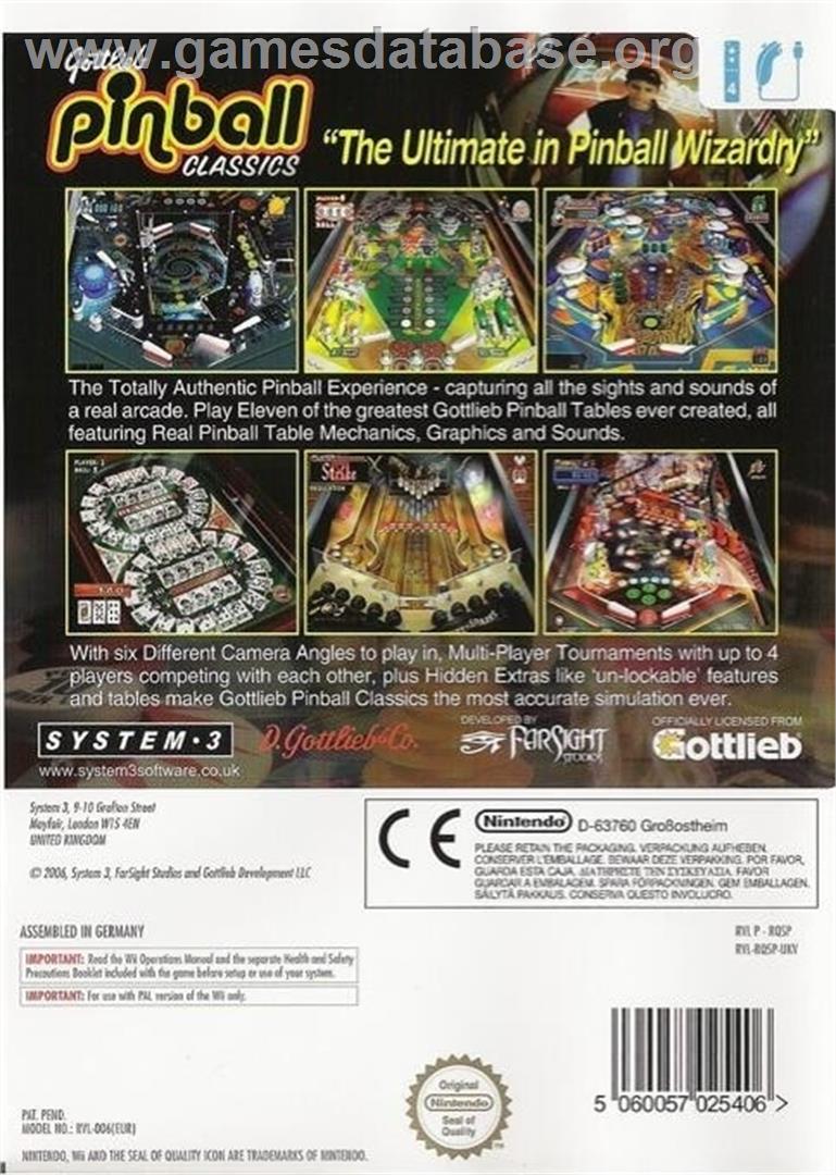 Gottlieb Pinball Classics - Nintendo Wii - Artwork - Box Back