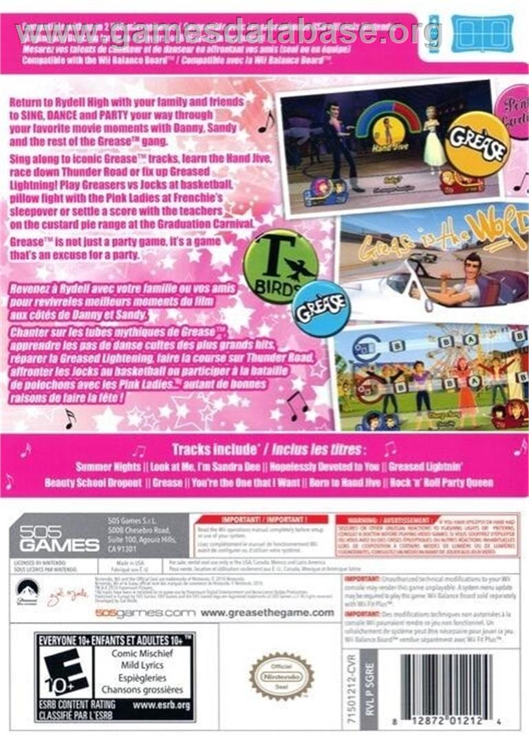 Grease - Le Jeu Vidéo Officiel - Nintendo Wii - Artwork - Box Back