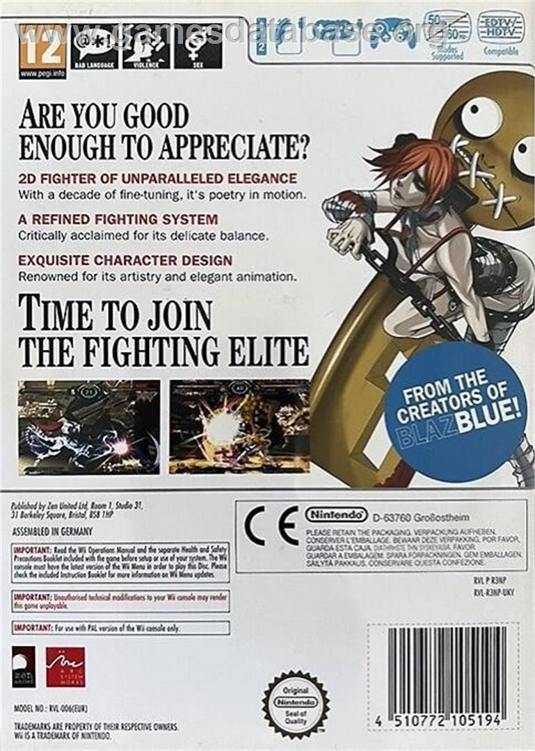 Guilty Gear XX Accent Core - Nintendo Wii - Artwork - Box Back