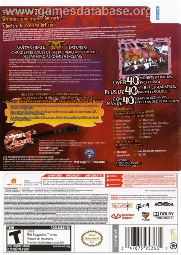 Guitar Hero - Aerosmith - Nintendo Wii - Artwork - Box Back