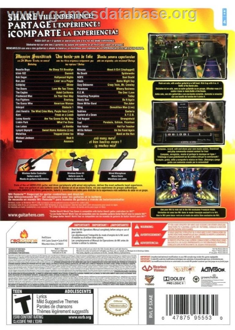 Guitar Hero - World Tour - Nintendo Wii - Artwork - Box Back