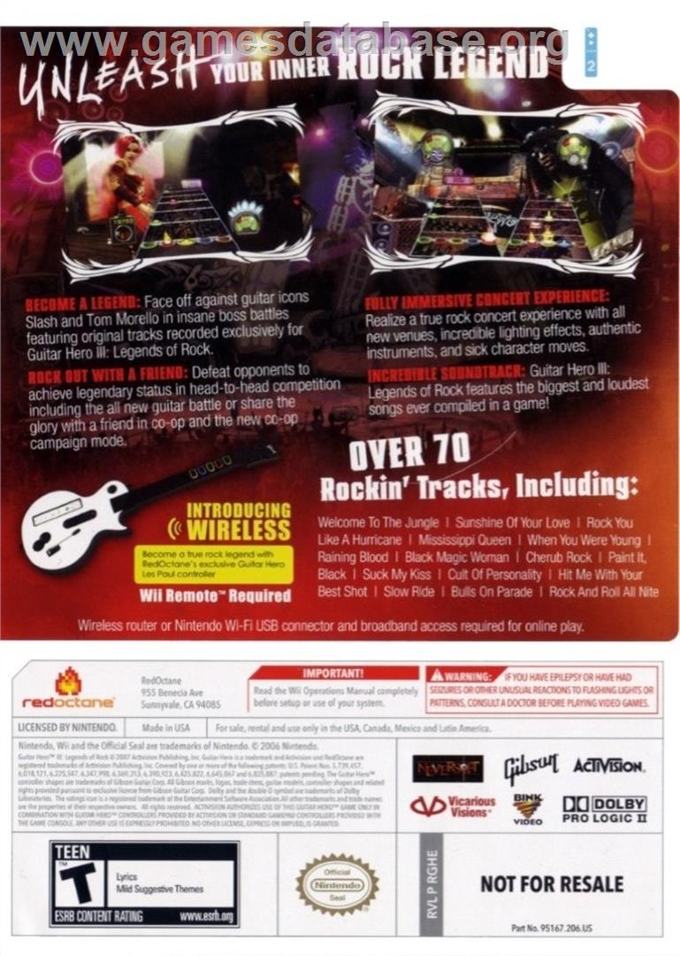 Guitar Hero 3 - Legends Of Rock - Nintendo Wii - Artwork - Box Back
