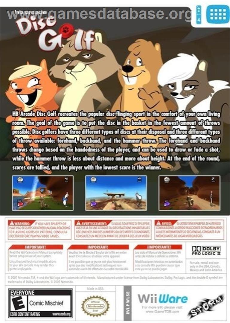 HB Arcade Disc Golf - Nintendo Wii - Artwork - Box Back