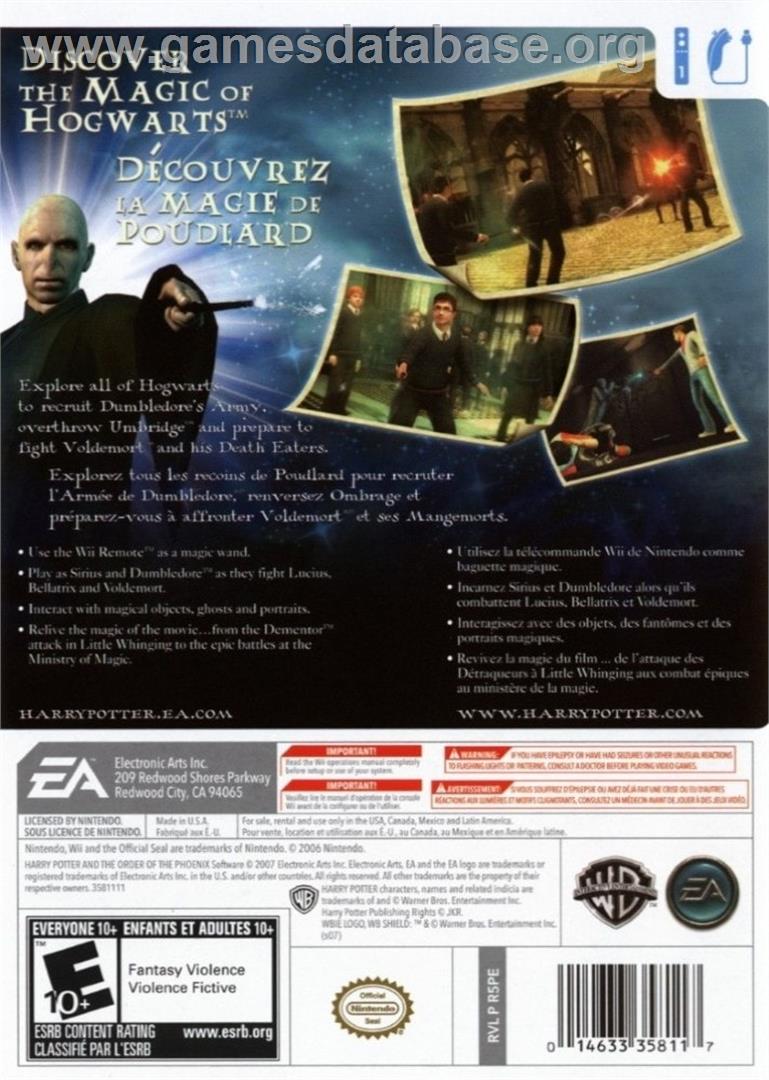 Harry Potter And The Order Of The Phoenix - Nintendo Wii - Artwork - Box Back