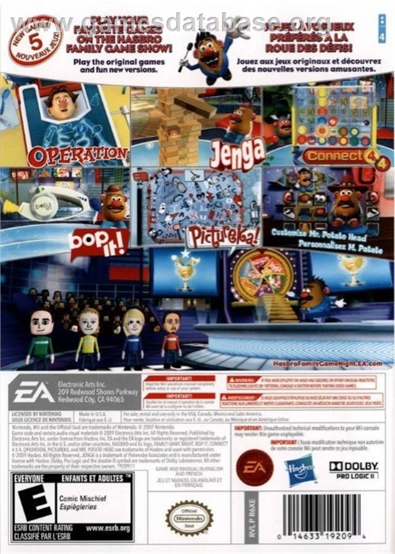 Hasbro Family Game Night 2 - Nintendo Wii - Artwork - Box Back