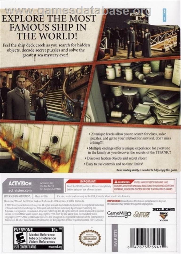 Hidden Mysteries - Titanic - Nintendo Wii - Artwork - Box Back