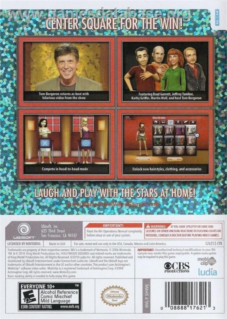 Hollywood Squares - Nintendo Wii - Artwork - Box Back