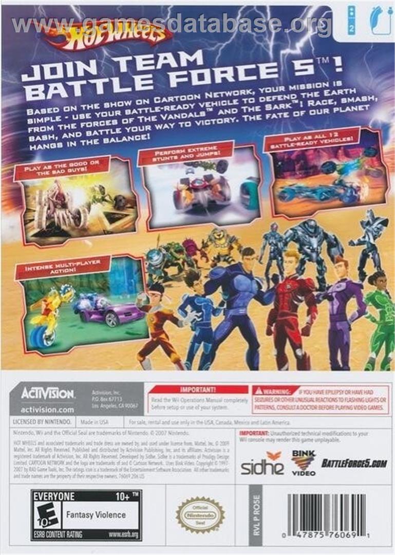 Hot Wheels - Battle Force 5 - Nintendo Wii - Artwork - Box Back