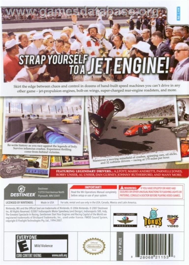Indianapolis 500 Legends - Nintendo Wii - Artwork - Box Back