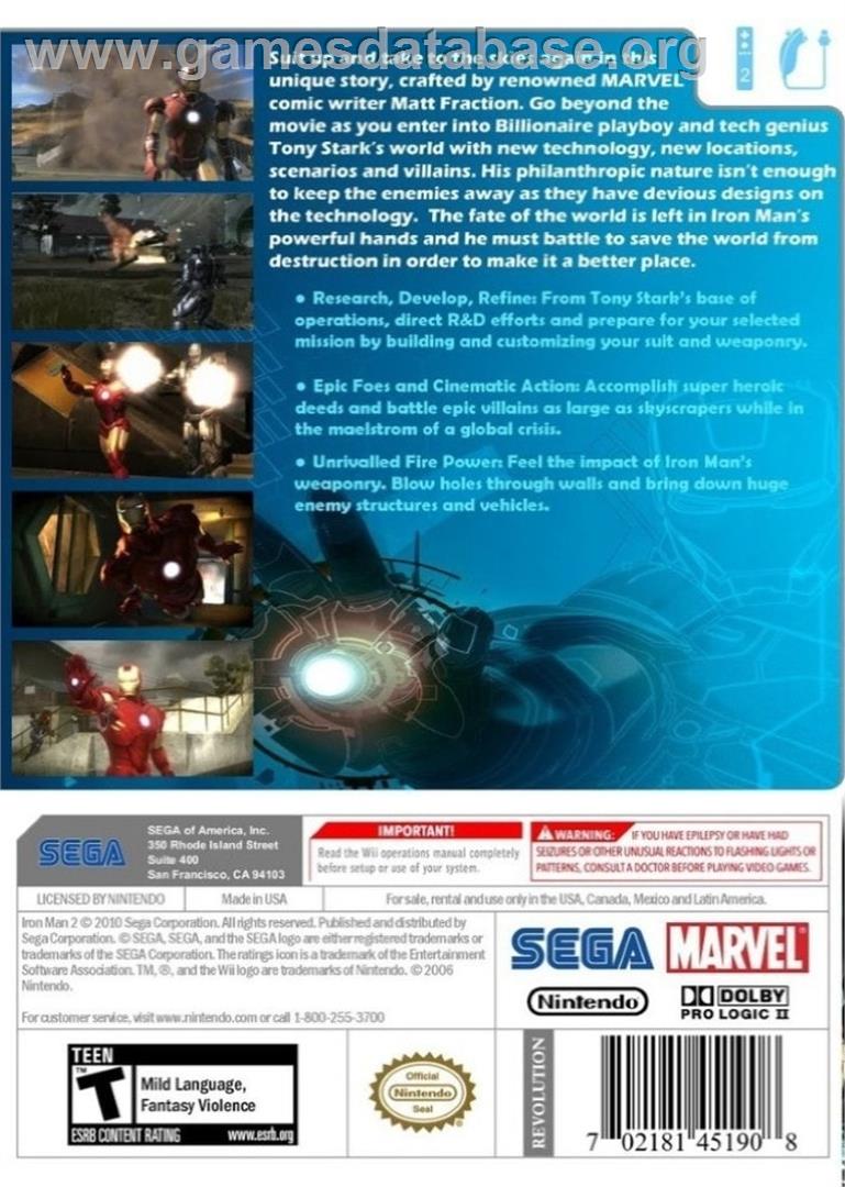 Iron Man 2 - Nintendo Wii - Artwork - Box Back