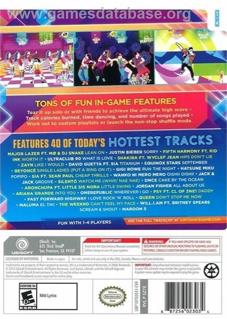 Just Dance 2017 - Nintendo Wii - Artwork - Box Back