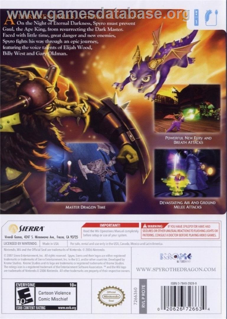 Legend Of Spyro - The Eternal Night, The - Nintendo Wii - Artwork - Box Back