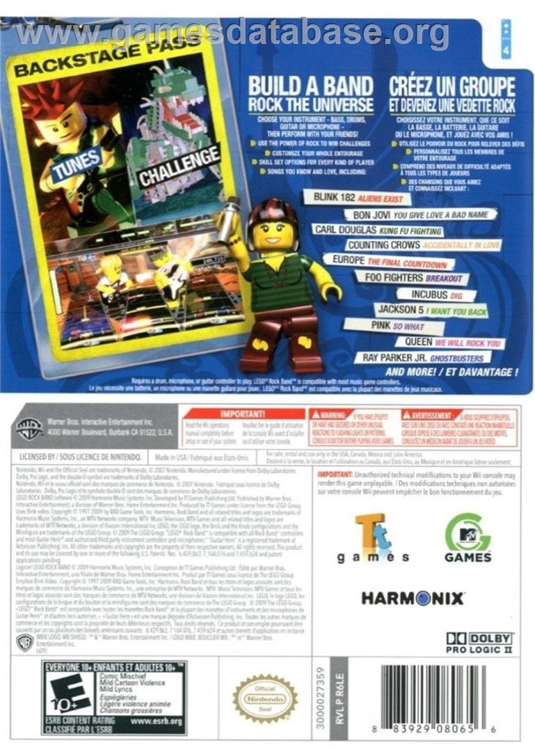 Lego Rock Band - Nintendo Wii - Artwork - Box Back