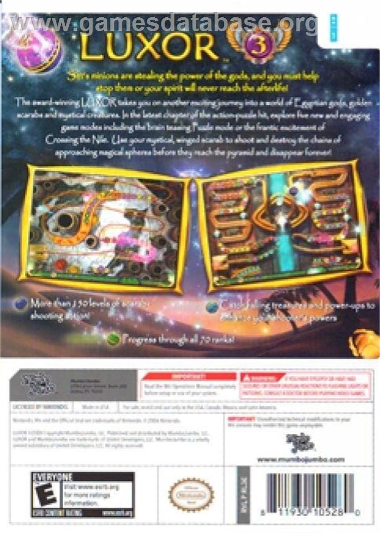 Luxor 3 - Nintendo Wii - Artwork - Box Back