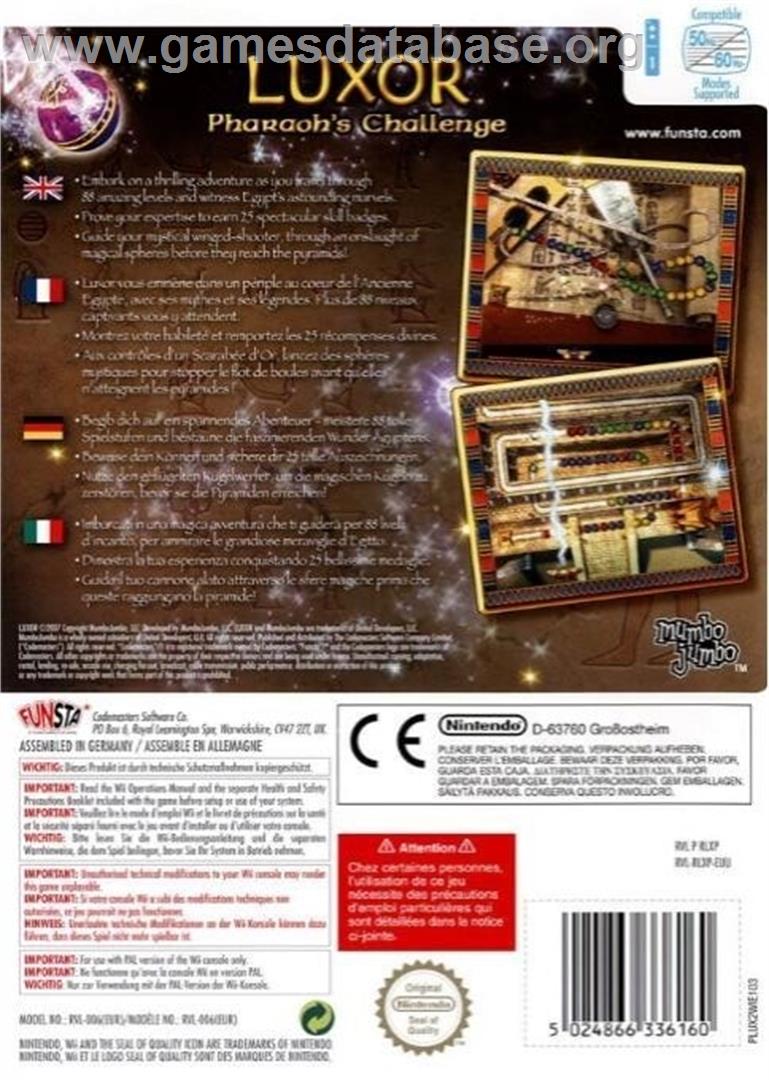 Luxor Pharaoh's Challenge - Nintendo Wii - Artwork - Box Back