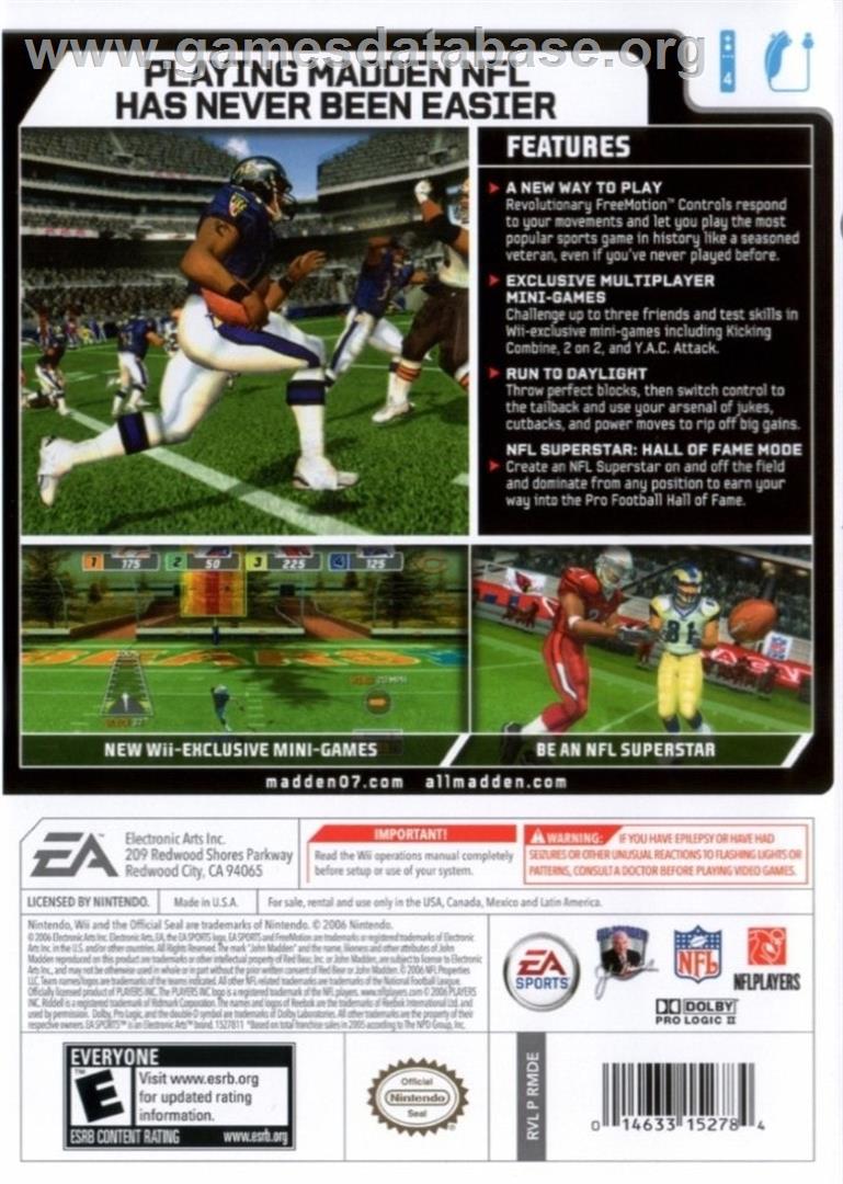Madden Nfl 07 - Nintendo Wii - Artwork - Box Back